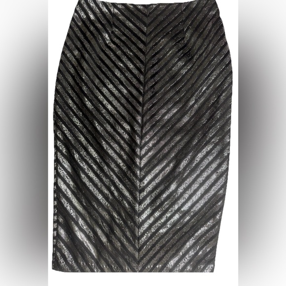 MINKPINK Metallic Black Chevron Pencil Skirt NWOT - Picture 1 of 8